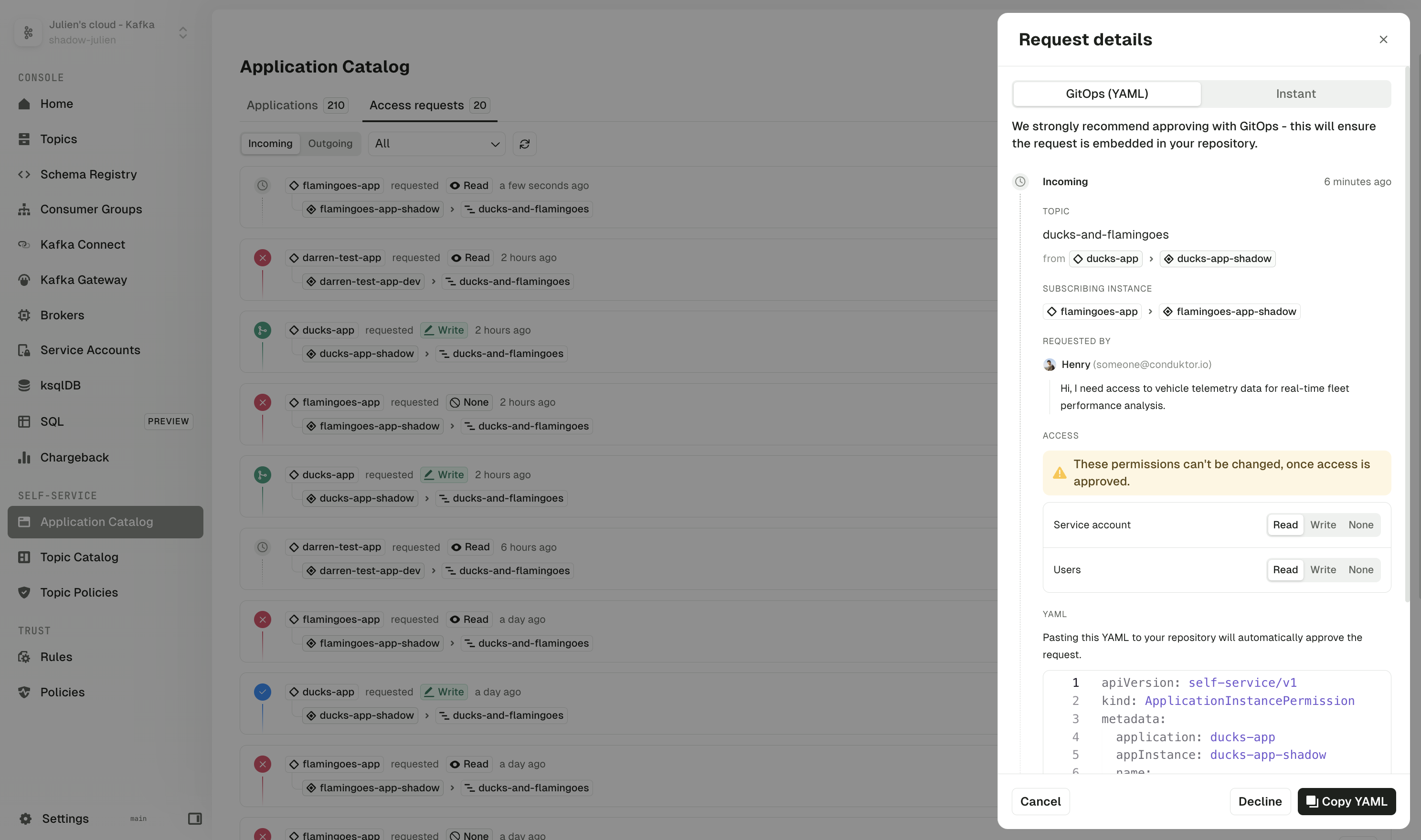 Application catalog request approval