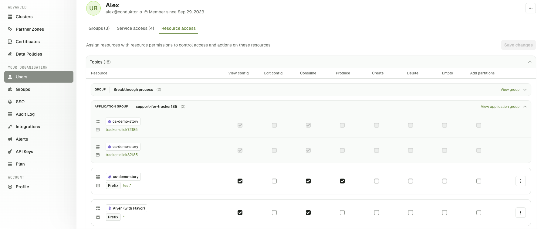 Application permissions on RBAC screen