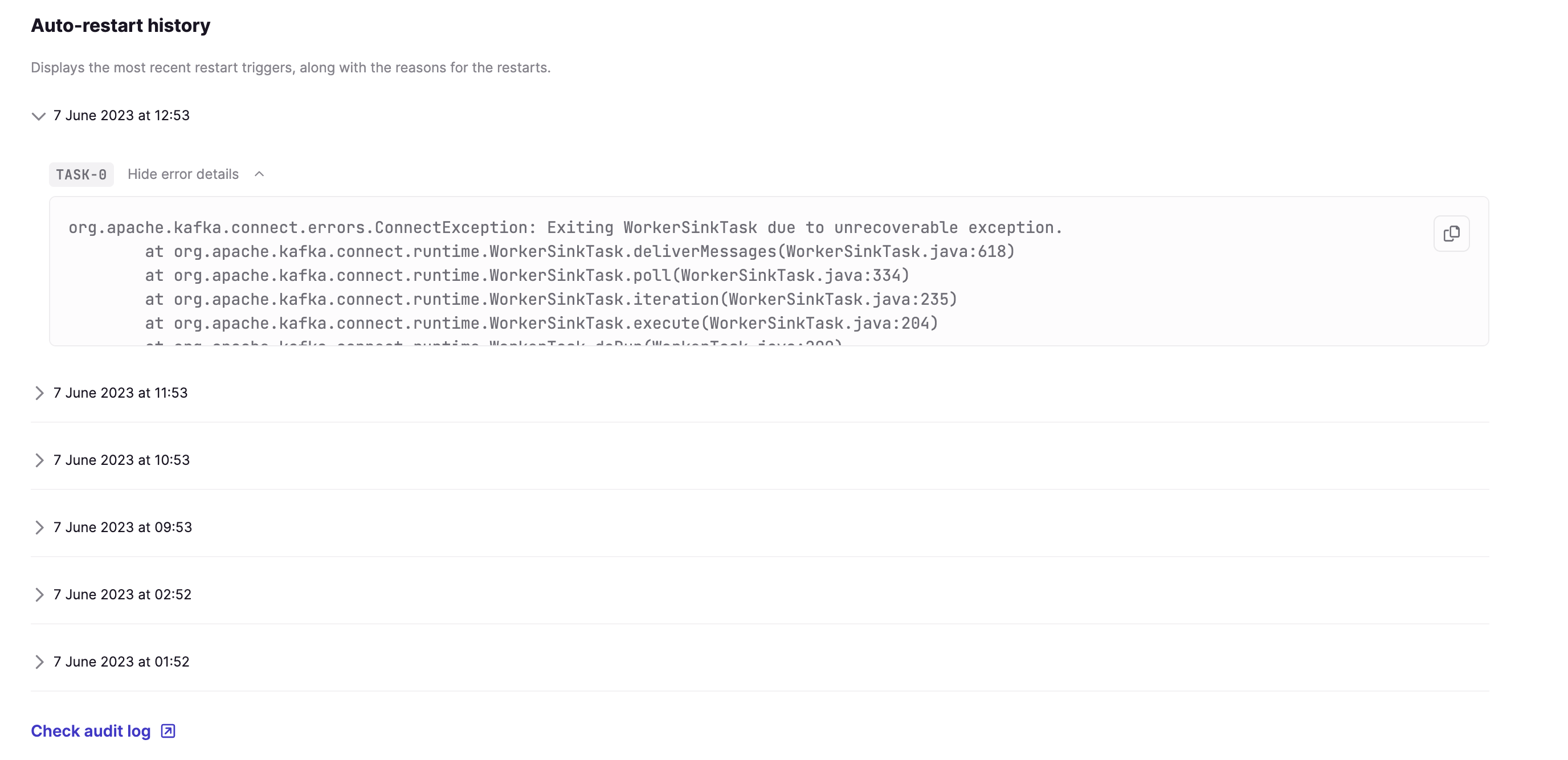 connector restart auto settings