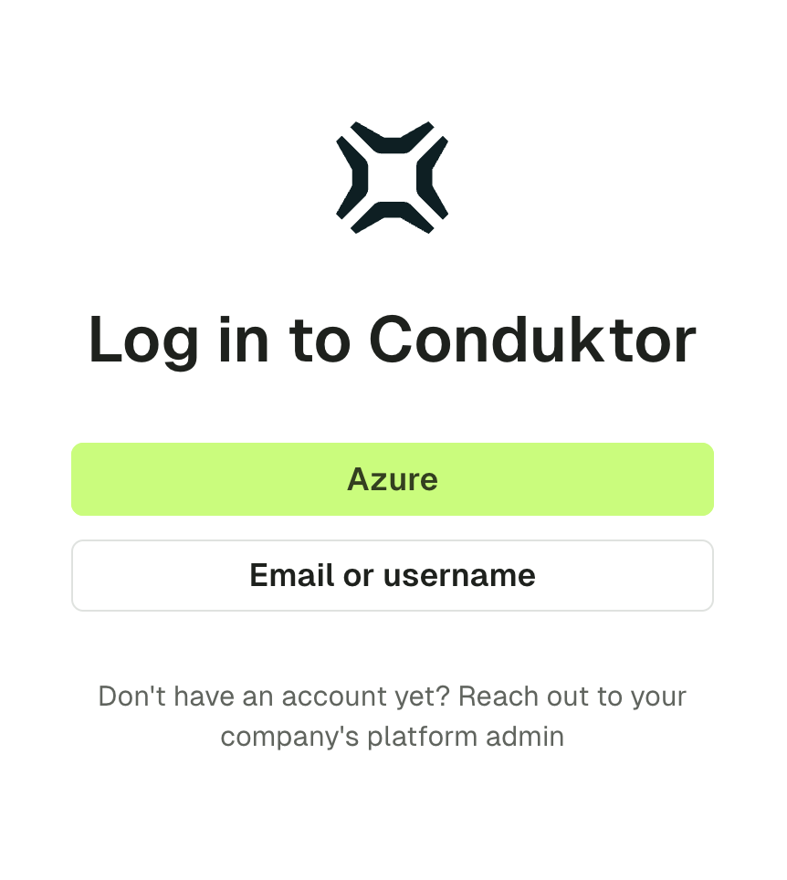 Login screen