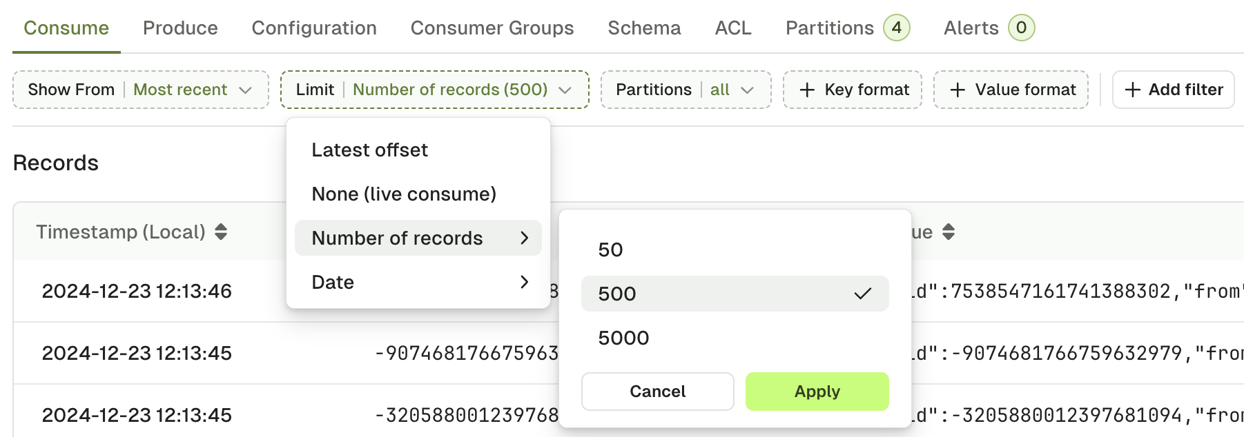 Limit options