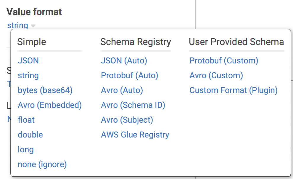 List of supported value formats